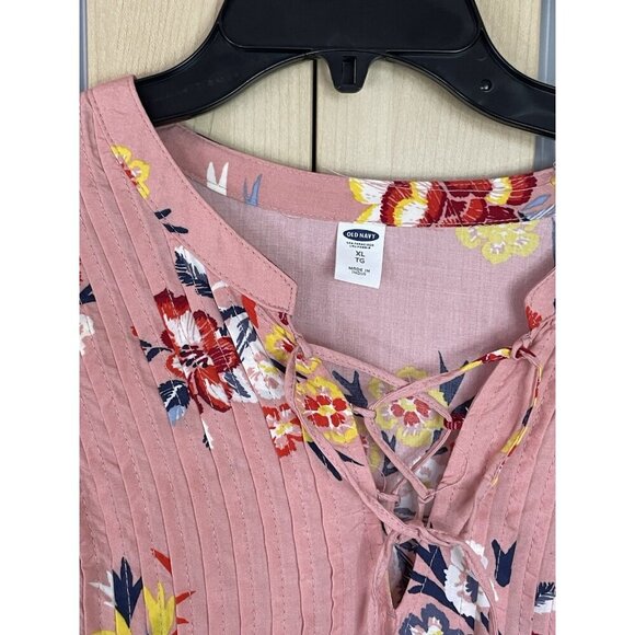 OLD NAVY Long Sleeve Midi Dress Sz XL Pintuck Pink Floral Boho Summer Casual - Picture 2 of 4